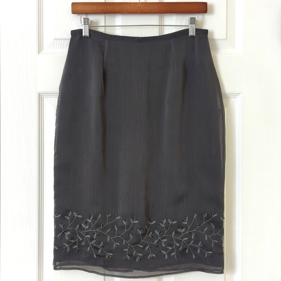 Express 90's Vintage Vine Embroidered & Beaded Straight Knee Length Skirt 9/10 - Picture 1 of 11
